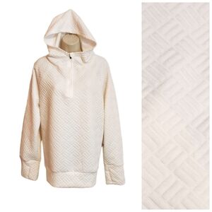 Nine West Active Quilted Quarter Zip Cream Hoodie Large